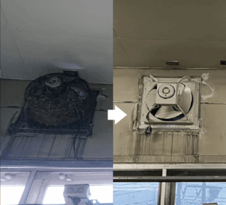 老朽化した有圧扇を新しくし、工場内の給排気をスムーズに